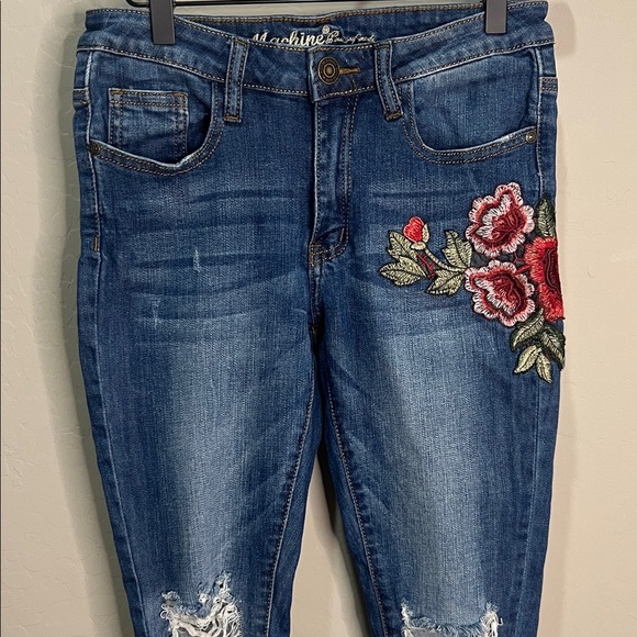 Boutique Jeans Nouvelle Mode Embroidered Boho Ankle Floral Patch Distressed - Picture 3 of 15